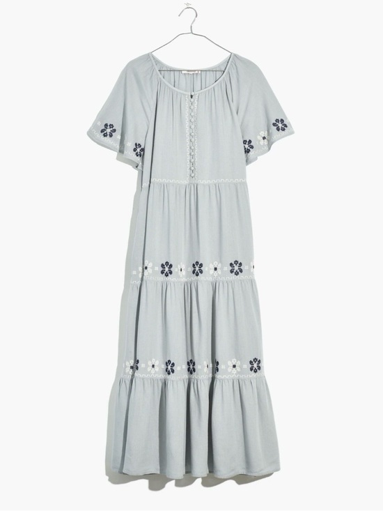 Madewell Dresses & Skirts - Madewell NWT Embroidered Flutter-Sleeve Tiered Midi Dress M Medium Gray
